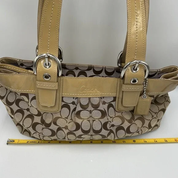 COACH Soho Y2K Shoulder Handbag Pleated Signature Canvas Leather Trim F13742 - Picture 10 of 16